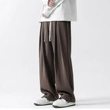 Aidase Spring All Season Casual Soft Solid Men's Cool Boys Drawstring Waist  Long Wide-legged Floor-length Straight-legged Pants aidase-shop