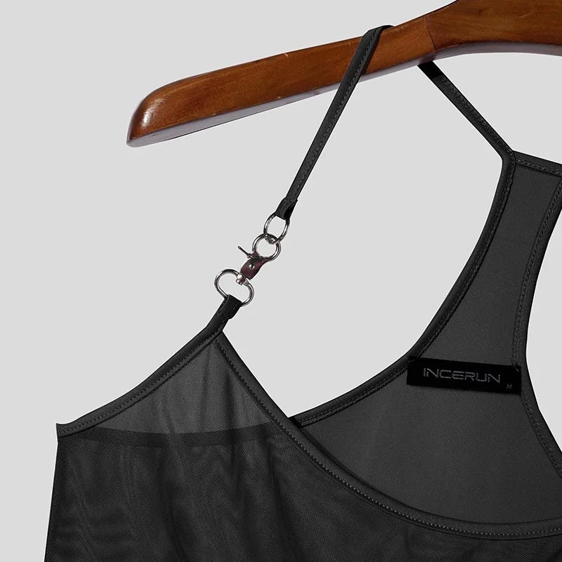 AIDASE  -  Men Tank Tops Mesh Transparent Solid Color Sexy Sleeveless Male Vests Summer Streetwear 2025 Fashion Men Clothing S-3XL aidase-shop