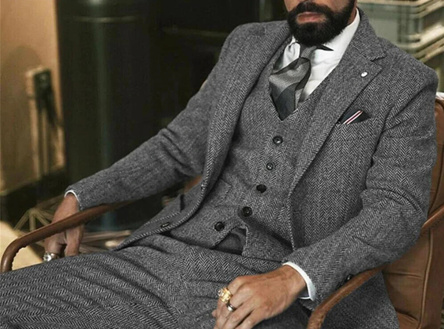 139.86 Aidase Gray Wool Tweed Winter Suit for Men Herringbone Slim Fit Formal Groom Tuxedo 3 Piece Wedding Male Suits (Jacket+Vest+Pants) aidase-shop