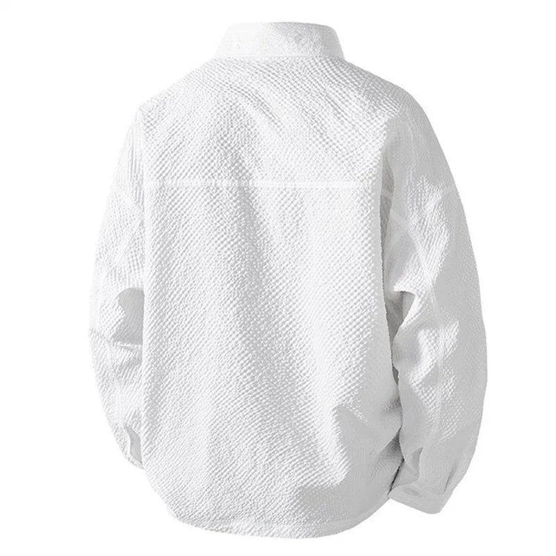 AIDASE  -  New Men's Pullover Shirts Solid Long Sleeve Loose Casual Shirt Man Spring Fashion Breathable Turn Down Collar Tops Male Blouse aidase-shop