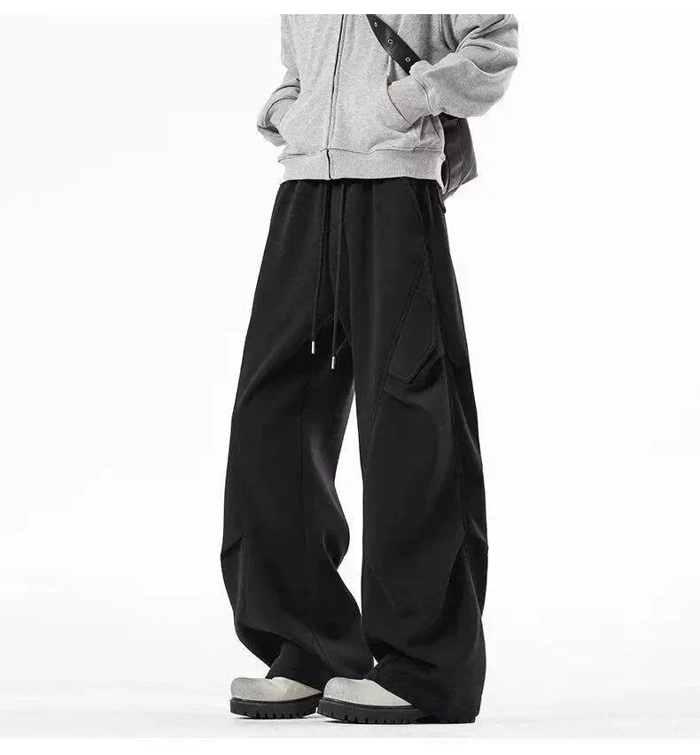 AIDASE  -  High Waist Men Sports Pants American Style Loose Draped Straight Wide Leg Casual Drawstring Trousers Autumn New 21E7679 aidase-shop