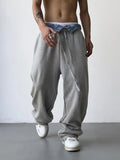Aidase Hip Hop Grey Sweatpants Sports Pants Button Jean Elastic Waist Pants Loose Trousers Y2K Casual Sportwear Pants Joggers