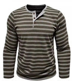 AIDASE  -  New Men's Henley Collar Long Sleeve T-Shirts Striped Casual Button T Shirt for Men Spring Autumn Male Fashion Cotton Tees Tops aidase-shop