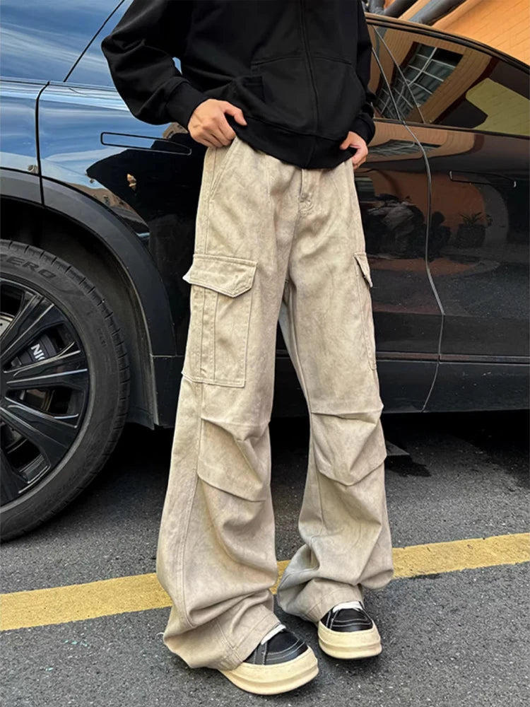 AIDASE  -  Retro Chinese Sle Tie Dye Marble Pattern Workwear Jeans Casual Straight Leg Slim Fit Straight Leg Summer Autumn Men's Pants aidase-shop