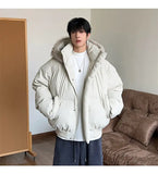 AIDASE  -  Detachable Hooded Men's Cotton Jacket American Style Short Fur Collar Long Sleeve Solid Color Casual Male Coats 21E7670