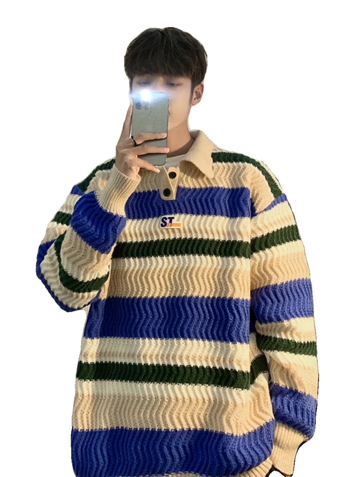 AIDASE  -  Rainbow Stripes  Ne Oversize Knitwear Men Lazy Sle Couple Sweater Autumn Winter New Arrival Casual Loose Fit Long Sve aidase-shop