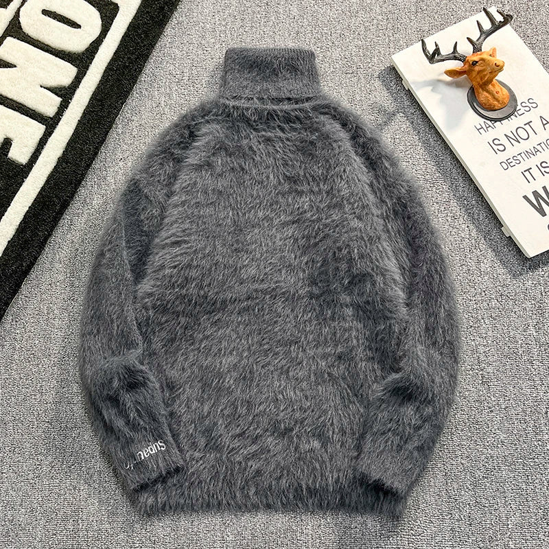 AIDASE  -  Faux Mink High Neck Men Sweater Autumn Winter New Trend Loose Long Sleeve Thickened Warm Knitted Pullovers Tide 21E7596 aidase-shop