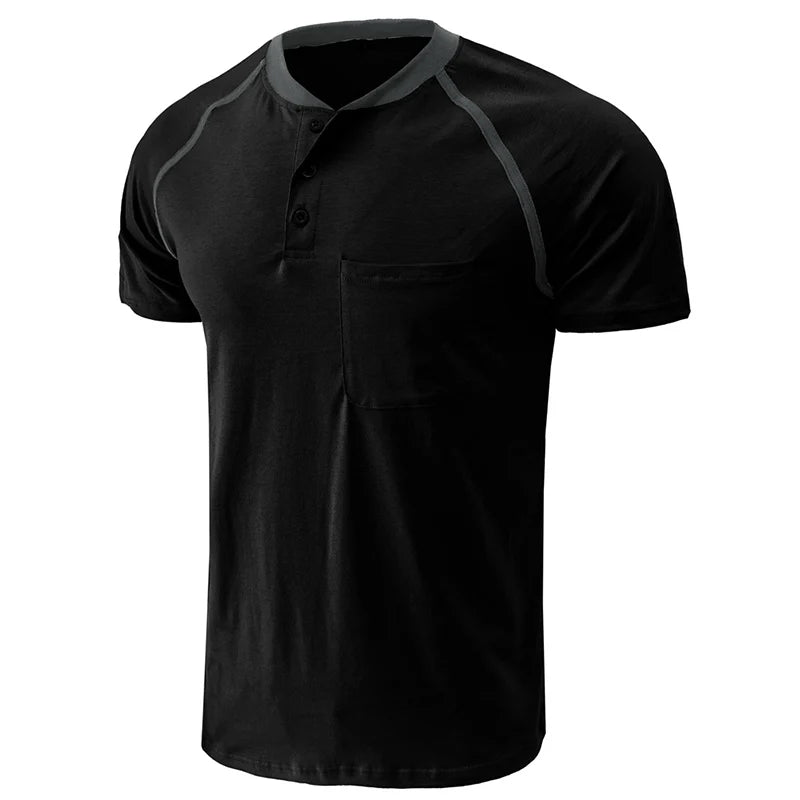 AIDASE  -  Summer High Quality Cotton Henley T-shirts Mens Casual Short Sleeve Tee Shirts Pullover Tops Henry Fashion Streetwear aidase-shop