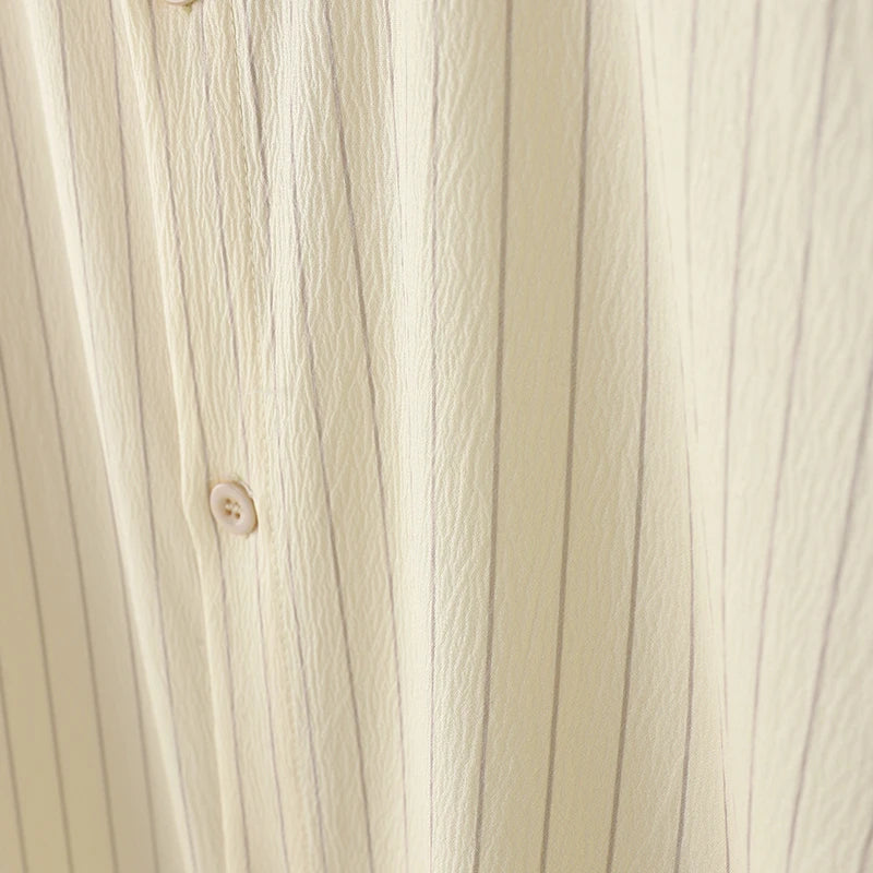 AIDASE  -  Men Striped Shirt Stand Collar Short Sleeve Button Loose Men Clothing Summer Streetwear 2025 Fashion Casual Male Shirts aidase-shop