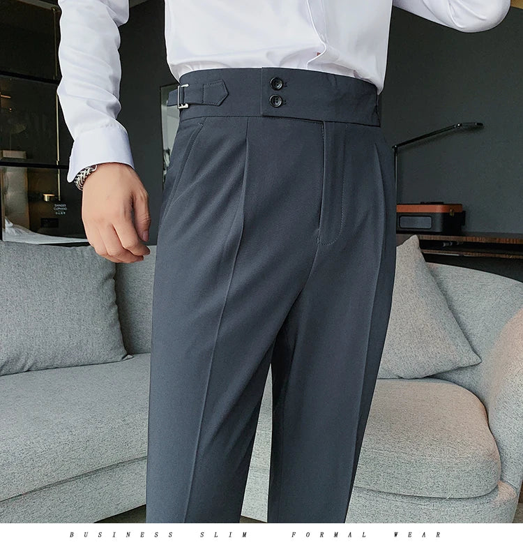 Men British Style Suits Pants New Male Solid High Waist Trousers High Quality Men Formal Slim Fit Business Casual Suit Pants aidase-shop
