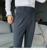 Men British Style Suits Pants New Male Solid High Waist Trousers High Quality Men Formal Slim Fit Business Casual Suit Pants aidase-shop