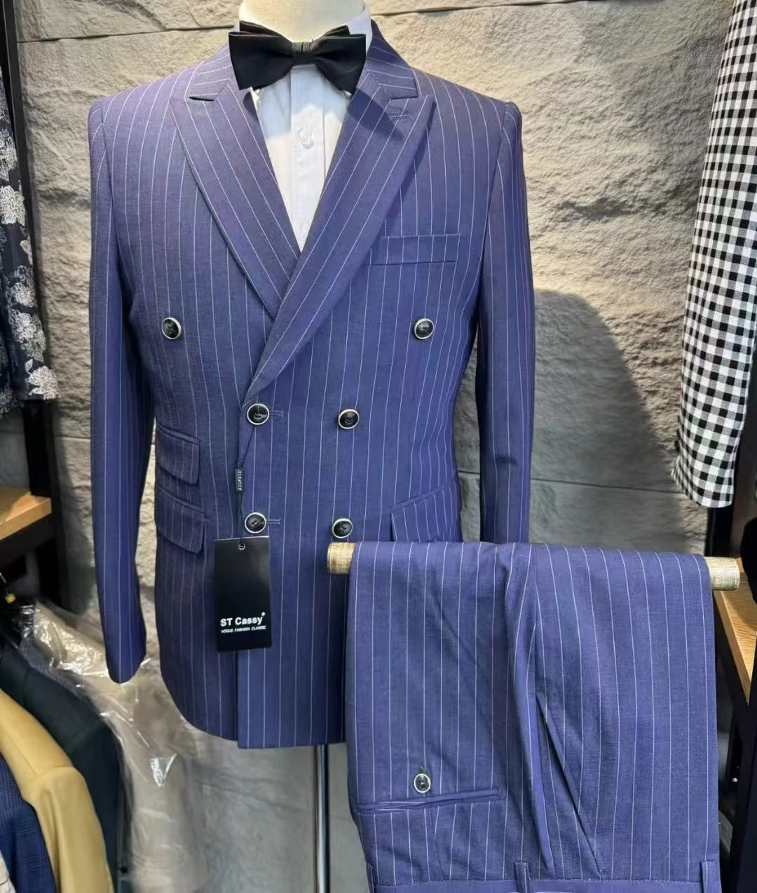 Aidase Grey Striped Mens Suits Double Breasted for Wedding Custom Made for Man Costume Groom 2-Pieces Tuxedos Best Man Blazer Pants aidase-shop