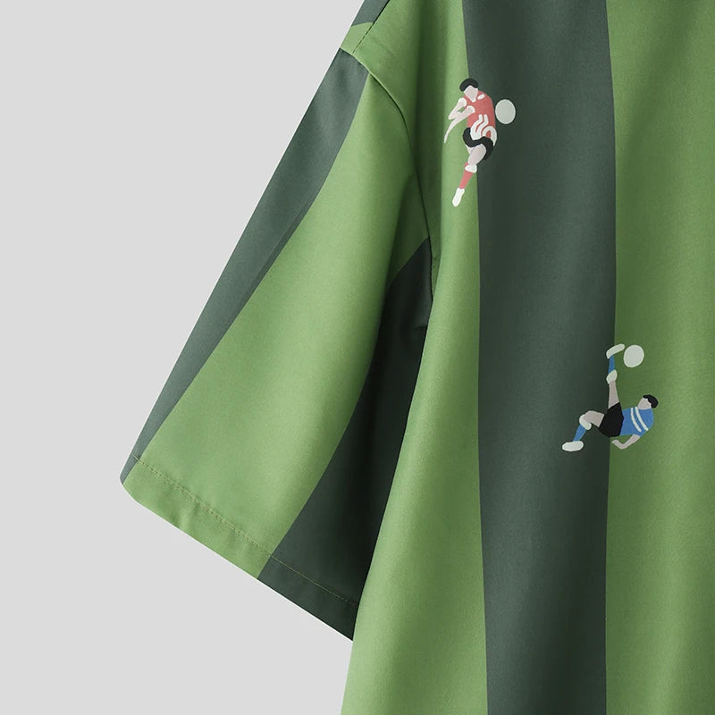 AIDASE  -  Men Shirt Striped Printing Lapel Short Sleeve Loose Casual Men Clothing Summer Streetwear 2025 Fashion Male Shirts Tops aidase-shop