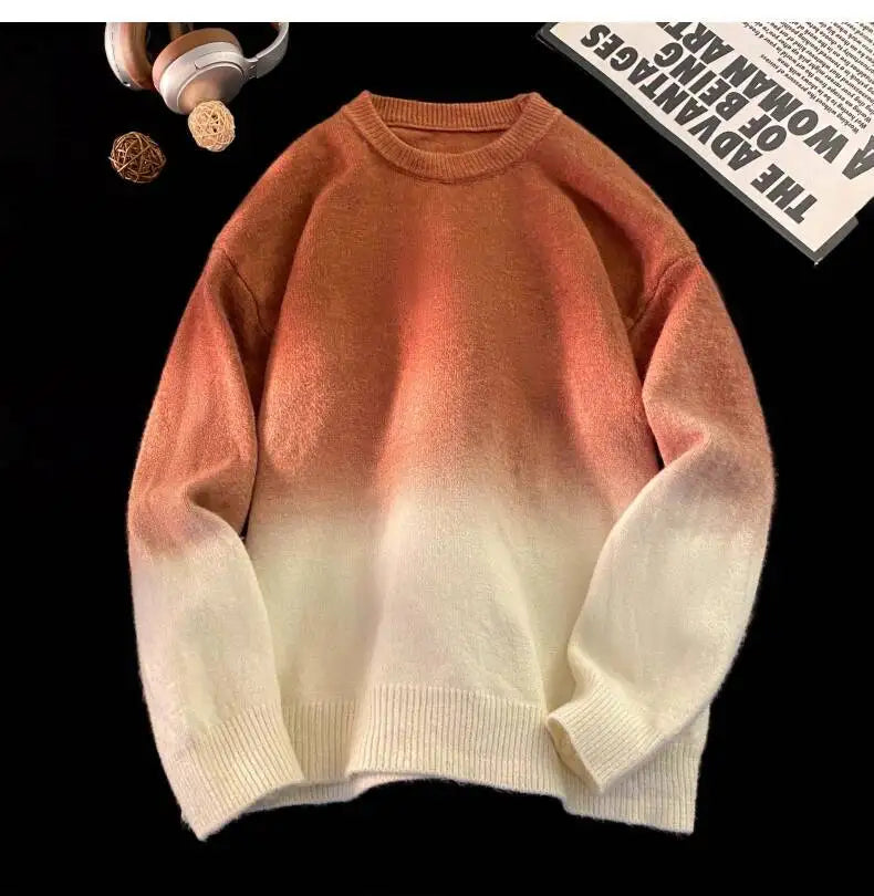 AIDASE  -  New Fashion Male Sweater Round Neck Knitted Gradient Contrast Color Design Long Sleeve Casual Pullovers Menswear 21E7029 aidase-shop