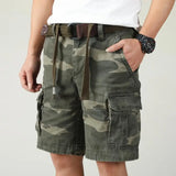 Aidase Camouflage Cotton Shorts with Belt for Men Heavyweight American Workwear Casual Half Pants Male Vintage Multi Pocket 2024 Summer