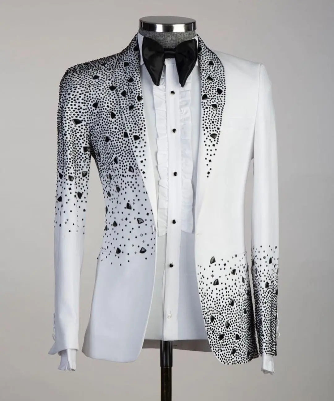 Aidase Luxury Beads 2 Pieces Blazer Pants Men Suits Shiny One Button Sheer Lapel Diamonds Formal Party Wedding Groom Plus Size Tailored aidase-shop