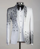 Aidase Luxury Beads 2 Pieces Blazer Pants Men Suits Shiny One Button Sheer Lapel Diamonds Formal Party Wedding Groom Plus Size Tailored aidase-shop