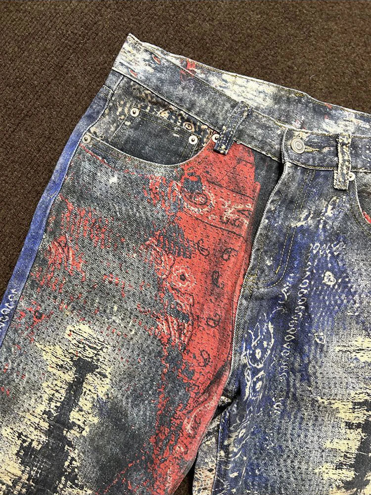 AIDASE  -  High Street Vintage Wshed Cashew Flower Digital Printed Denim Cargo Jeans Baggy Vintage Y2k Jeans pantalones hombre y2k clothes aidase-shop