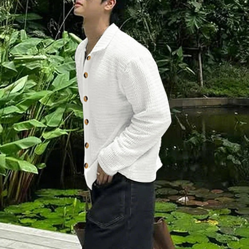 AIDASE  -  Men Shirt Hollow Out See Through Solid Color Lapel Long Sleeve Men Clothing Streetwear Loose 2025 Fashion Casual Tops aidase-shop
