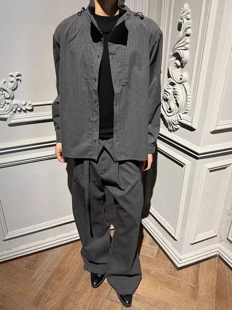 AIDASE  -  Trend Men Suit Pants Pleated Embroidered Straight-Leg Slightly Flared High-Waisted Striped Ribbon Trousers 21E7642 aidase-shop