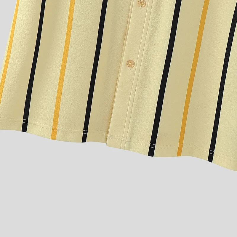 AIDASE  -  Men Striped Shirt Lapel Short Sleeve Summer Streetwear Men Clothing Loose 2025 Fashion Casual Male Shirts Tops S-5XL aidase-shop