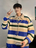 AIDASE  -  Rainbow Stripes  Ne Oversize Knitwear Men Lazy Sle Couple Sweater Autumn Winter New Arrival Casual Loose Fit Long Sve aidase-shop
