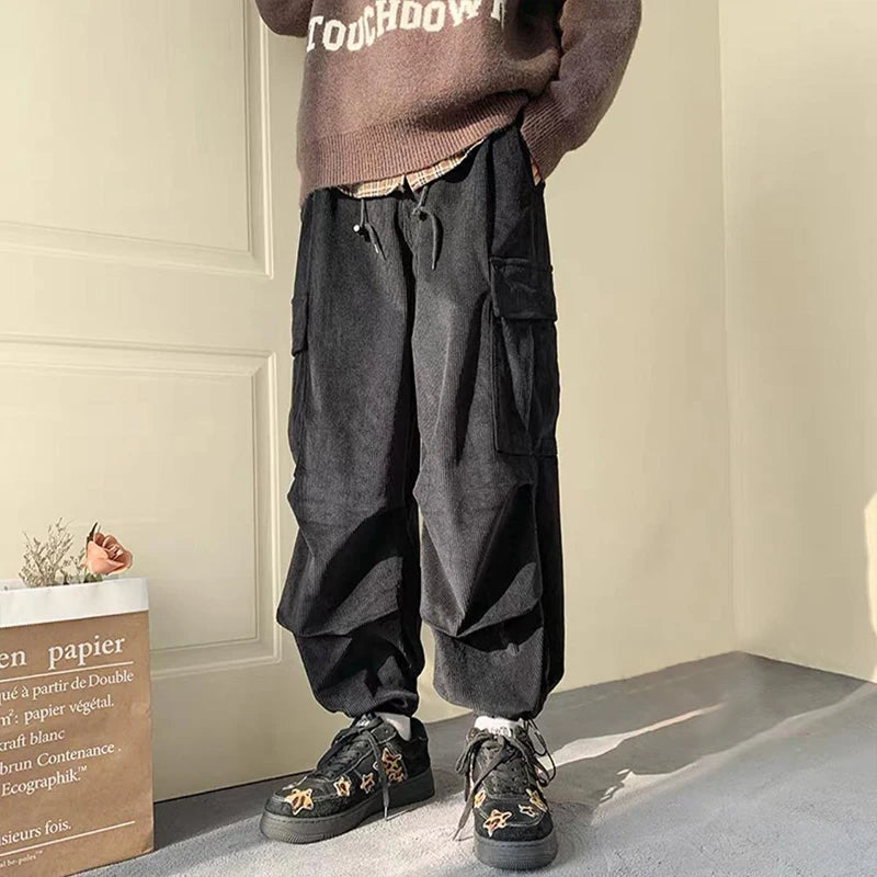Aidase Corduroy Cargo Pants for Men Streetwear Black Cargo Trousers Male Joggers Hip Hop Green Black Japanese Pocket Korean aidase-shop