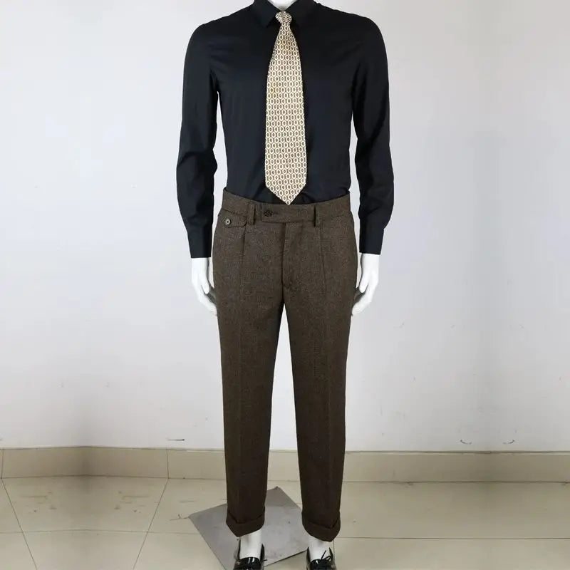Aidase Men Autumn Winter Men New Long Wool Tweed Trousers Male Office Straight Pants Male Retro Business Casual Suit Pants aidase-shop