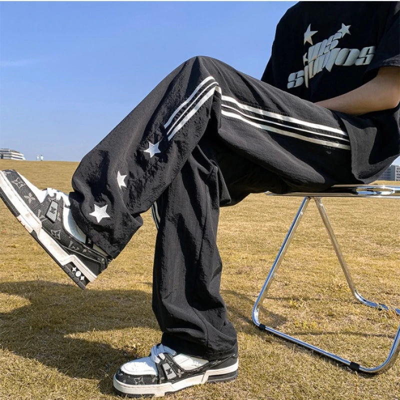 Aidase American Quick-drying Sports Casual Pants Men Korean Style Trendy High Street Overalls Loose Straight Striped Long Pants Chic aidase-shop