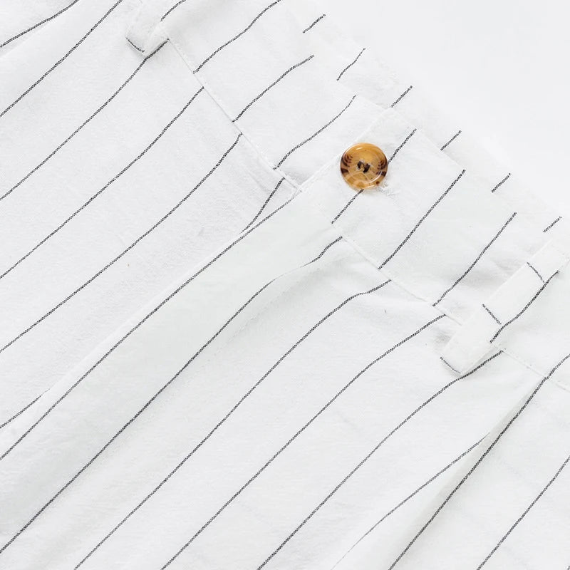 AIDASE  -  Vintage Loose Straight Linen Pants Men Daily Casual Linen Breathable Trousers 2025 Spring Summer Stylish Mens Striped Trousers aidase-shop