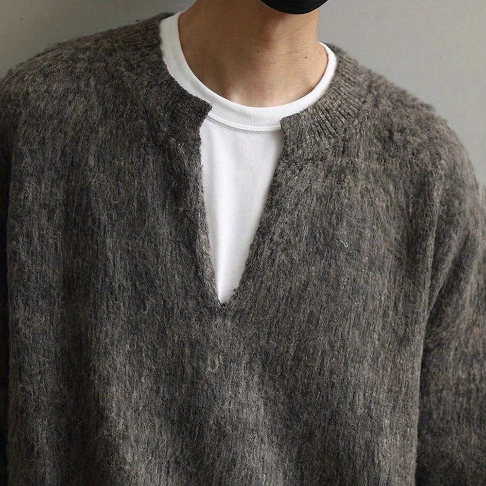 AIDASE  -  American Street Fashion Solid Color V-Neck Sweater Men Autumn And Winter Lazy Style High-End Casual Knitted Sweater Jacket Men aidase-shop