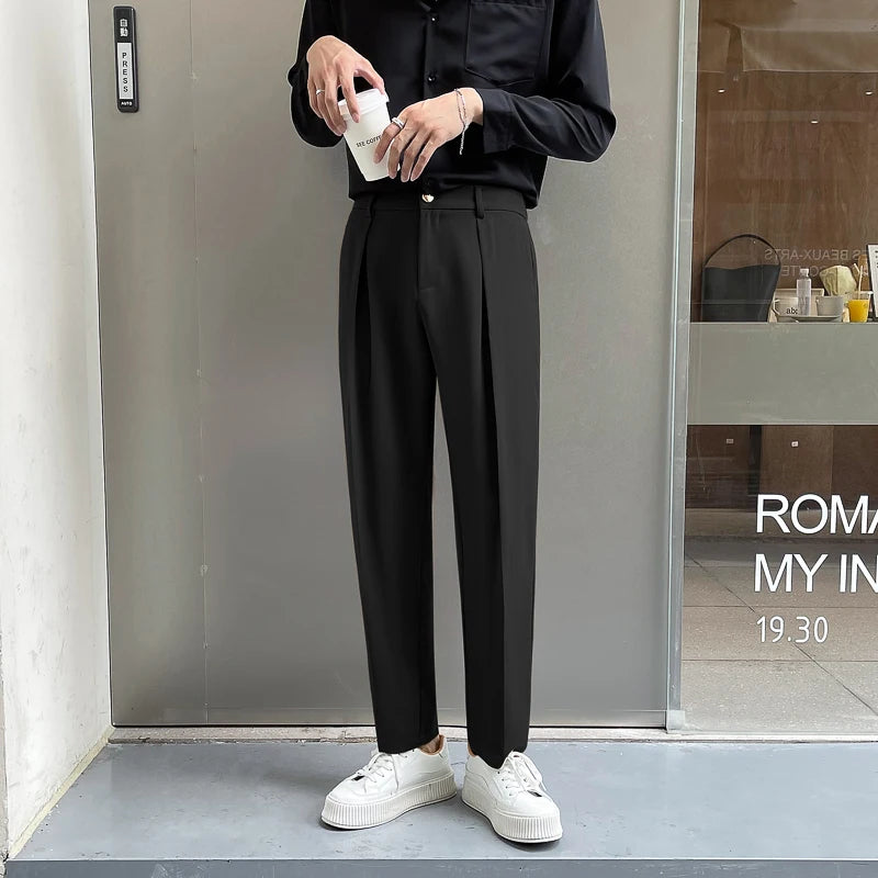 Aidase Black Suit Pants Men Slim Fashion Social Mens Dress Pants Korean Loose Casual Straight Pants Mens Office Formal Trousers M-3XL aidase-shop