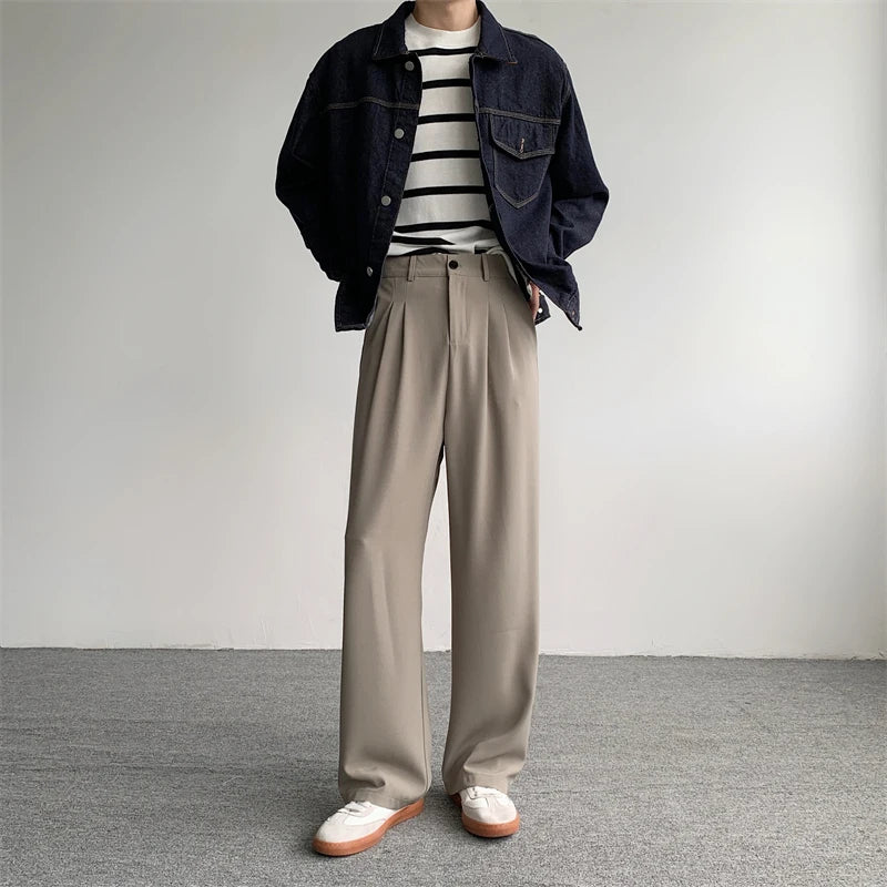 Aidase Khaki Black Suit Pants Men Fashion Social Men Dress Pants Korean Casual Loose Straight Pants Men Office Formal Trousers M-2XL aidase-shop