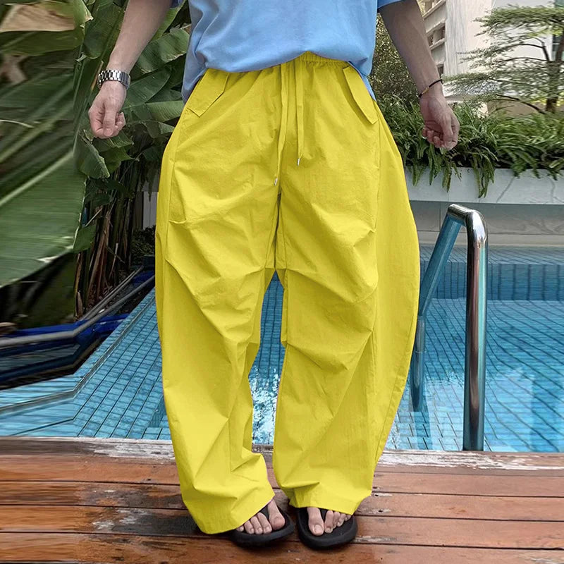 AIDASE  -  Men Cargo Pants Drawstring Solid Color Joggers Casual Trousers Men Streetwear 2025 Quick Dry Fashion Male Pants S-5XL aidase-shop