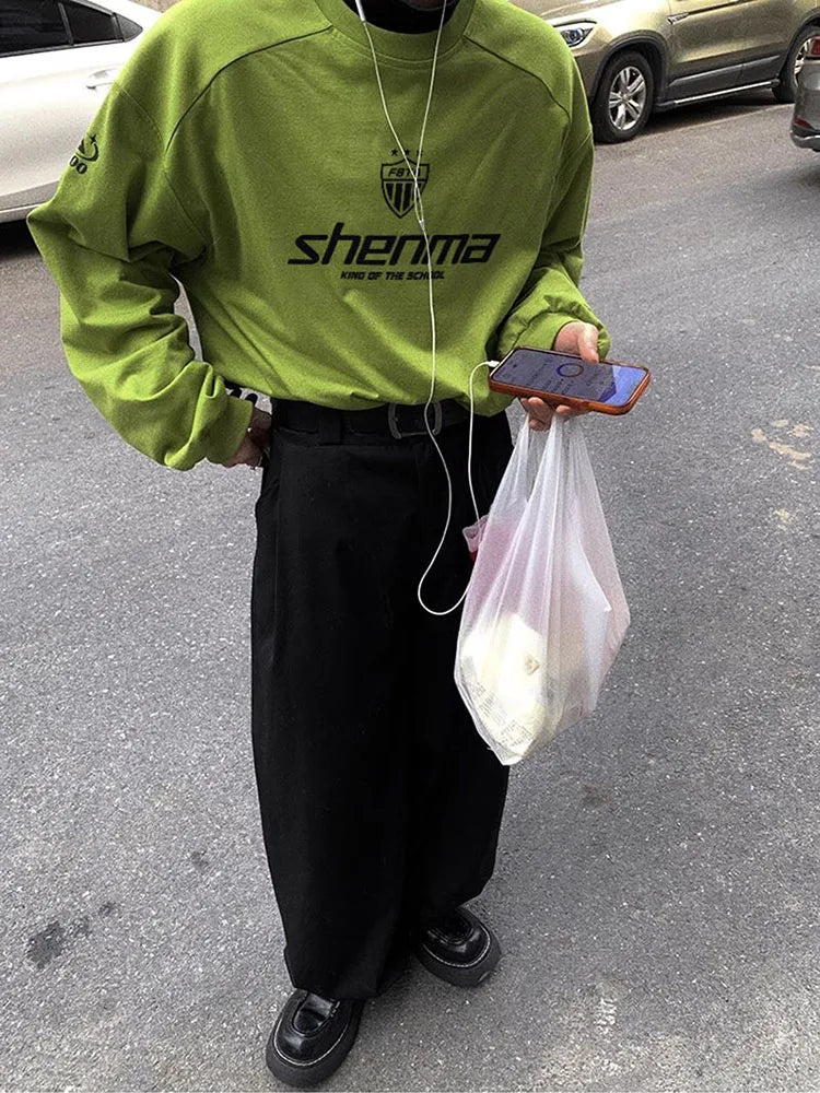 AIDASE  -  Korean Harajuku O-neck Letter Printed Loose Long Sleeved Men's High Street Gothic Sports Casual Fashion Retro Couple Pullover aidase-shop