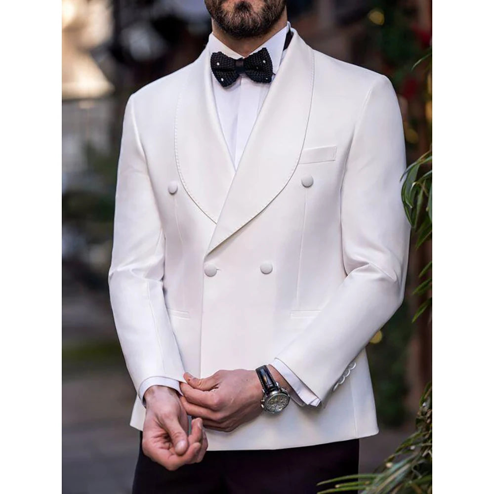 Aidase White Blazer Double Breasted Men Suit Two Pieces(Jacket+Black Pants) Lapel Outfits Chic Casual Party Prom Wedding Set aidase-shop