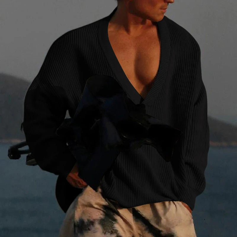 AIDASE  -  Men Sweater Autumn Solid Color Knitted V Neck Long Sleeve Male Pullovers Streetwear 2025 Fashion Casual Men Clothing aidase-shop