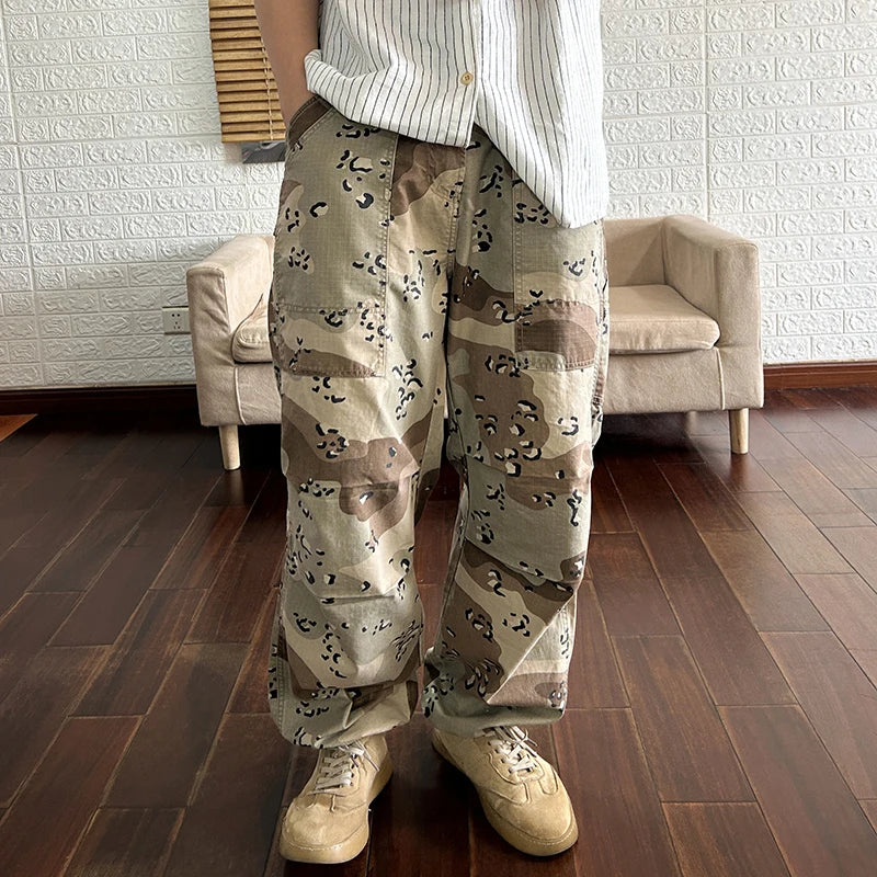 Aidase Sand Desert Camouflage Pants for Men 2024 Spring Summer Loose Straight Trousers for Youth Male Retro American Casual Wear aidase-shop