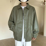 AIDASE  -  Spring Autumn Men's Motorcycles Leather Jacket Turn Down Collar Cargo PU Outwear Coat Male Solid Loose Fashion Moto Biker Jacket aidase-shop