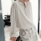 AIDASE  -  Spring Autumn Casual Men's Knitting Tops Stylish Knitted Henley T Shirts Mens Trendy Long Sleeve Button Hollow Out Knit T-shirt