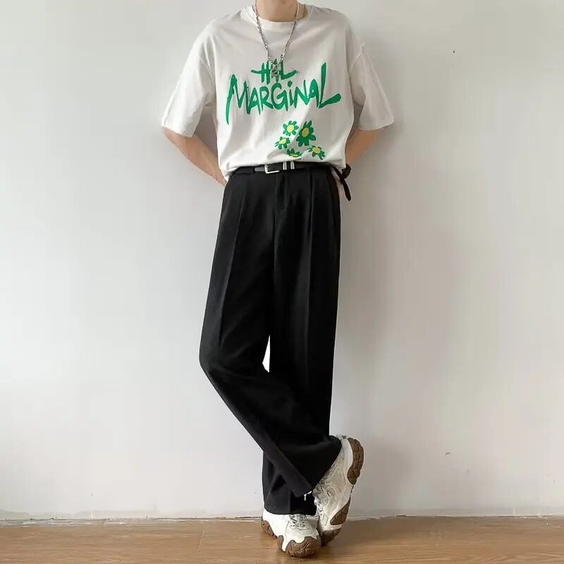 Casual Pants Men Simple Japanese Solid Loose Formal Baggy Streetwear Leisure All-match Office Clothing Fashion Trousers Classic aidase-shop