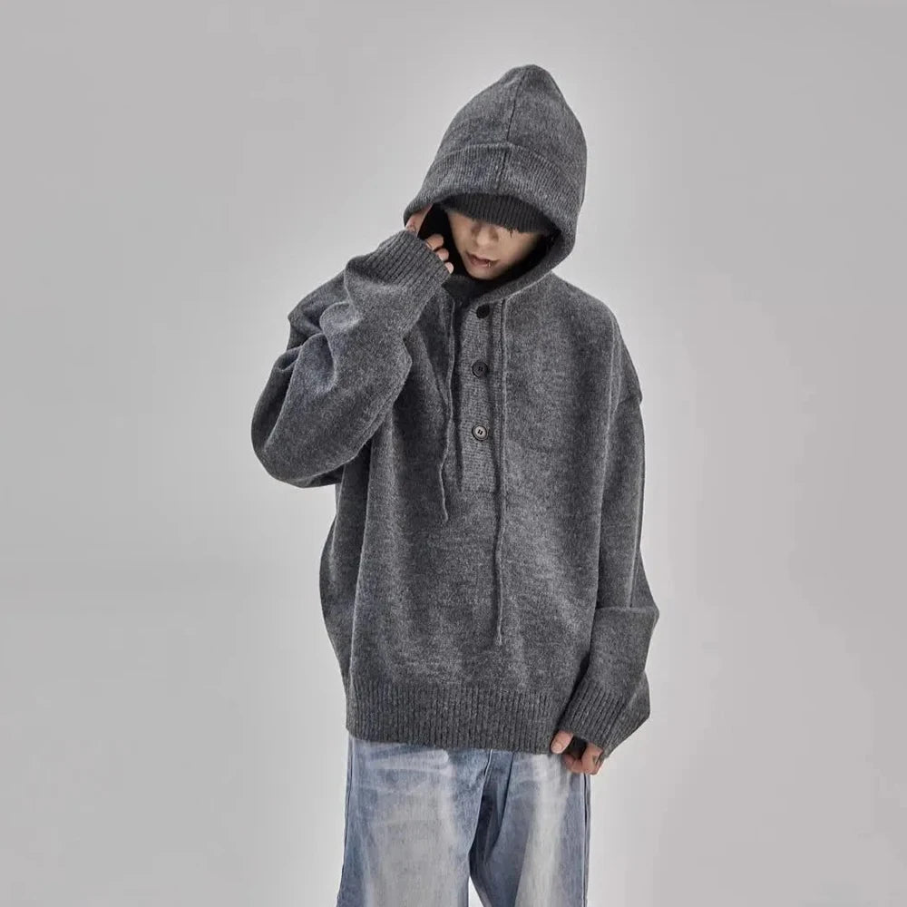 AIDASE  -  American Street Retro Hooded Sweater Jacket Mens Autumn And Winter New Trend Lazy Style Fashion Y2k Casual Sweater Mens Clothing aidase-shop