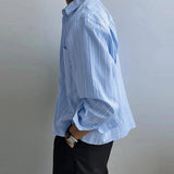 AIDASE  -  Men Striped Shirt Lapel Long Sleeve Button Autumn Casual Men Clothing Loose 2025 Streetwear Korean Style Fashion Shirts aidase-shop