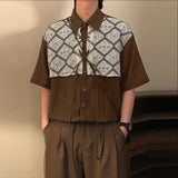 AIDASE  -  Men Shirt Lace Patchwork Pleated Lapel Short Sleeve Men Clothing Summer Streetwear 2025 Loose Fashion Casual Male Shirts aidase-shop
