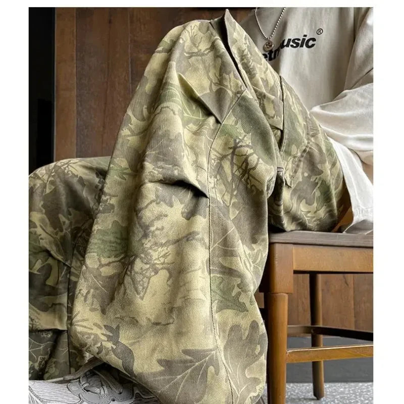 Aidase Spring Autumn Men's Clothing Elastic High Waisted Pockets Camouflage Loose Casual Contrast Color Trousers Wide Leg England Pants aidase-shop