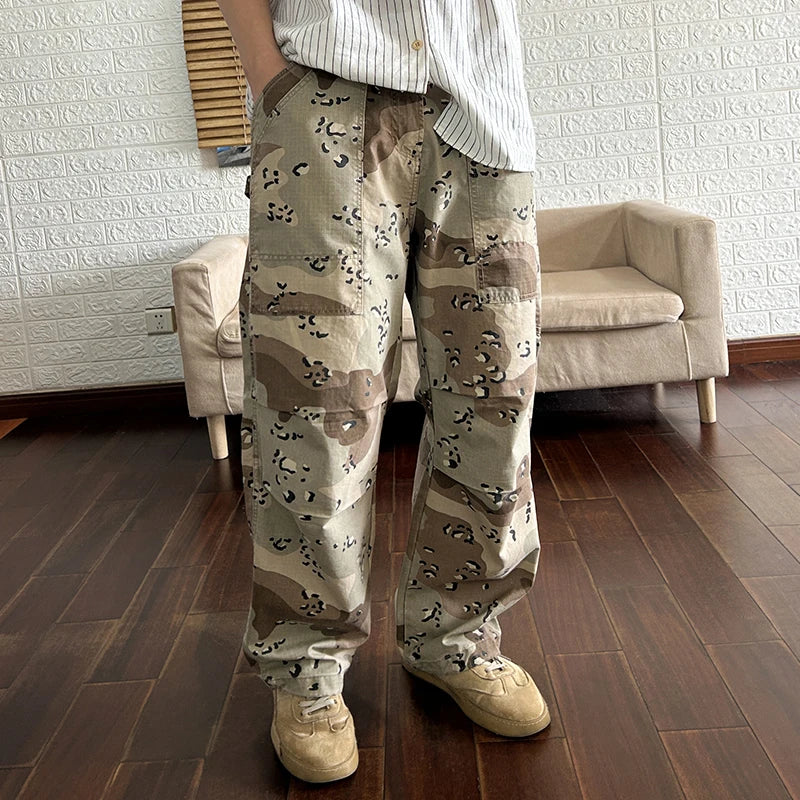 Aidase Sand Desert Camouflage Pants for Men 2024 Spring Summer Loose Straight Trousers for Youth Male Retro American Casual Wear aidase-shop