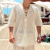 AIDASE  -  Summer New Man's Tide Mesh Hollow Out Knitted T-shirt V-Neck Short Sleeve Pullover Casual High Street Chic Sexy Tops W11957 aidase-shop