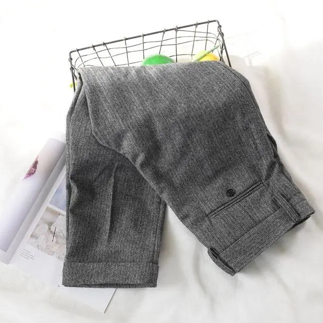 Aidase Men Autumn Winter Men New Long Wool Tweed Trousers Male Office Straight Pants Male Retro Business Casual Suit Pants aidase-shop