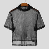 AIDASE  -  Men Sets Mesh See Through Sexy Turtleneck Short Sleeve T Shirt & Pants 2PCS Streetwear Summer 2025 Fashion Men's Suits aidase-shop