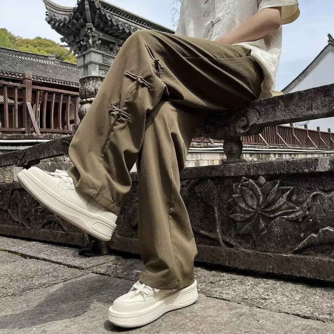 AIDASE  -  Retro-style Fashionable Chinese Casual Men's Summer Loose Straight-leg High-end Drape Wide-leg Pants aidase-shop